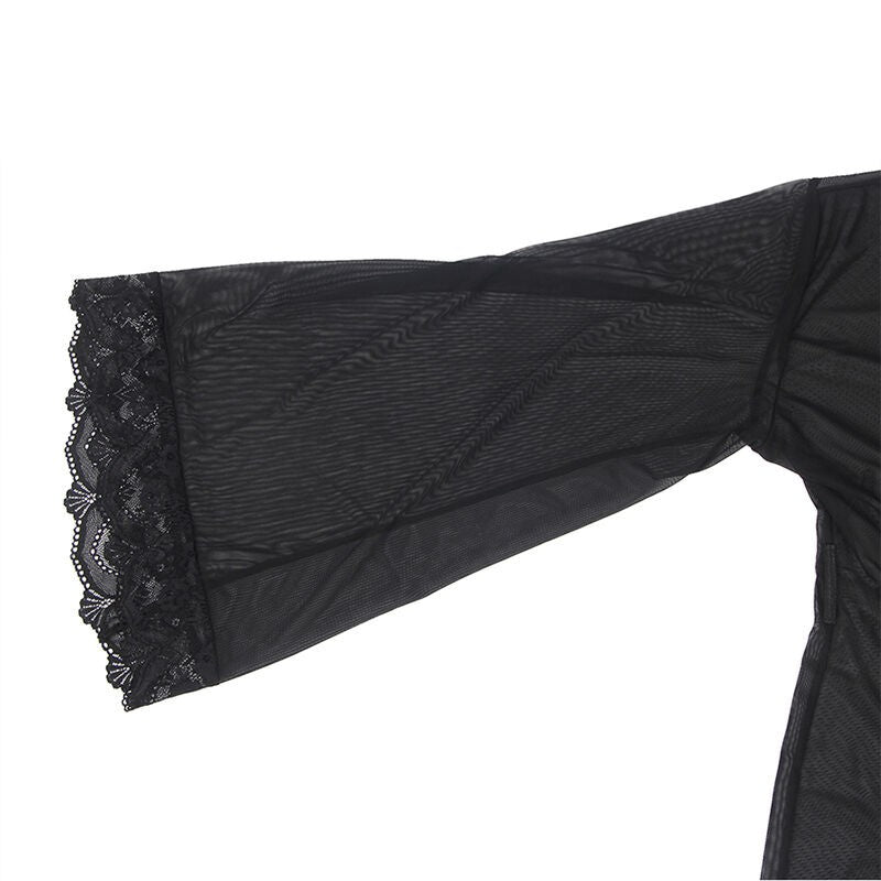 Bata Semitransparente Encaje Negro Talla L/XL - Subblime - Lencería erotica (6)