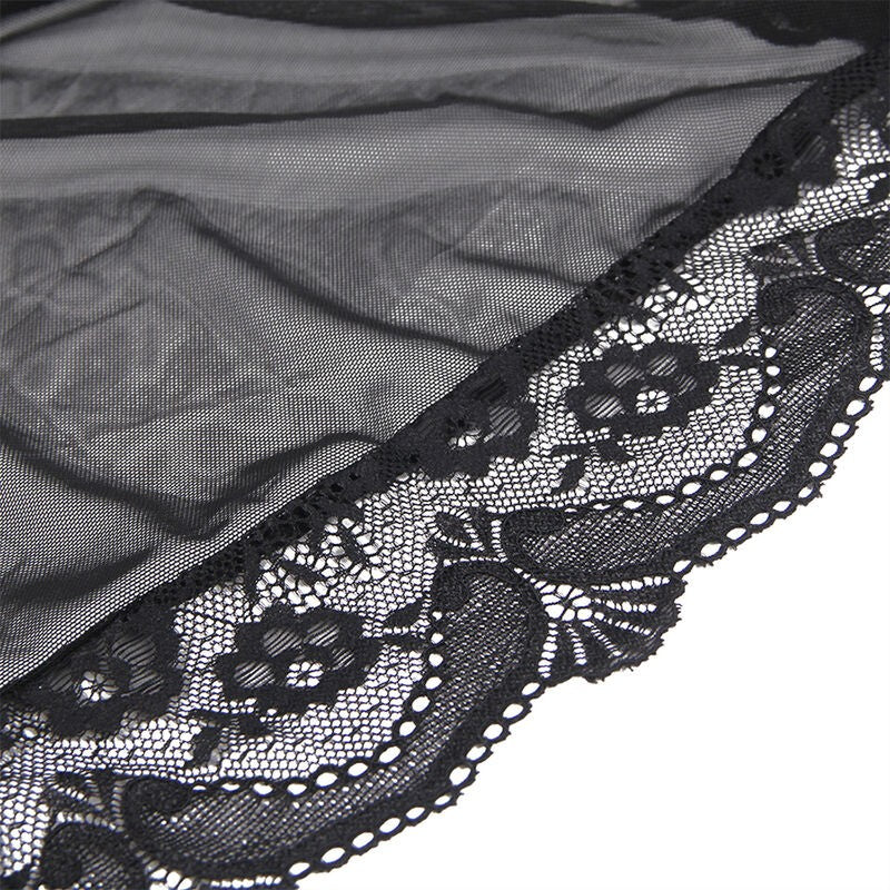 Bata Semitransparente Encaje Negro Talla L/XL - Subblime - Lencería erotica (8)