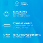 EXS condones XL grandes. Más largo y ancho, te proporcionan una comodidad extra Magnum XL