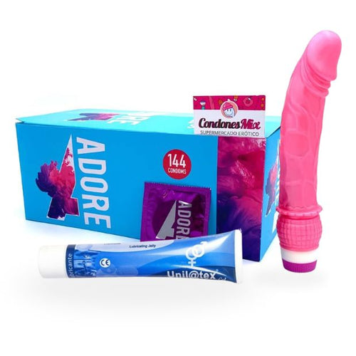 144 Condones + vibrador y lubricante - Adore - ¡Packs ahorro!