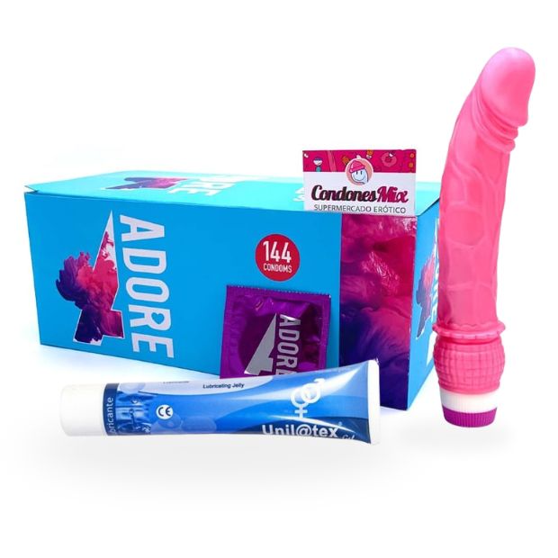 144 Condones + vibrador y lubricante - Adore - ¡Packs ahorro!