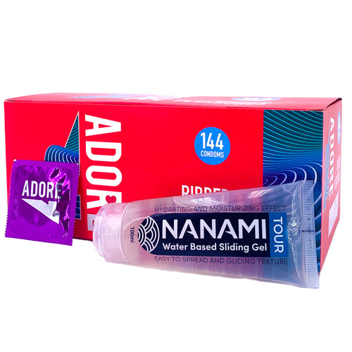 144 Condones estriados + Lubricante - Adore - ¡Packs ahorro!