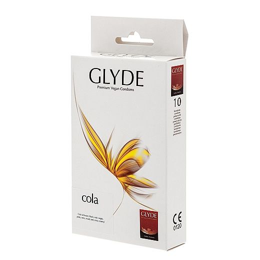 Glyde Condón de color negro con sabor y aroma a Cola. Forma recta para ganar mayor ajuste. Cola Vegano 10 uds