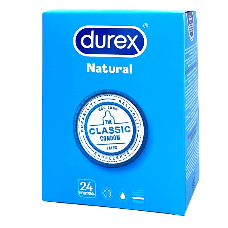Durex Preservativos anatómicos, más confortables por su forma anatómica. Condones con deposito, más fáciles de colocar que los normales. Natural Plus 24 uds
