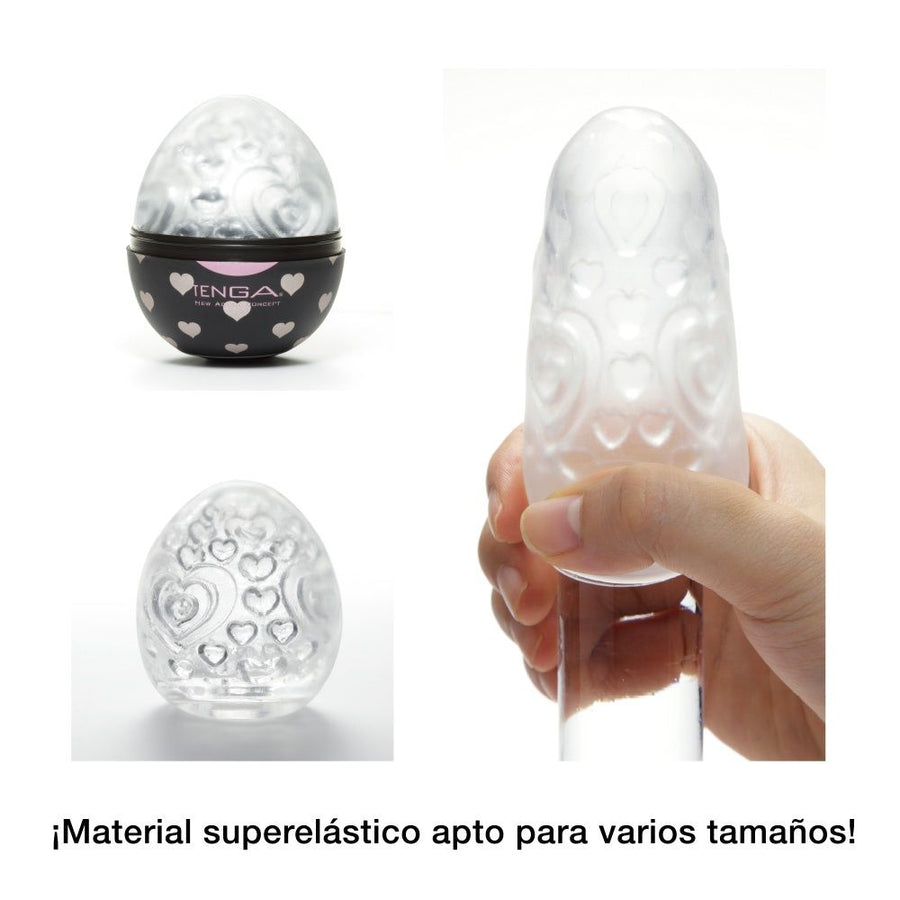 Tenga Huevo masturbador masculino con un relieve interior en forma de corazones. Modelo de forma transparente. Tenga Egg Lover
