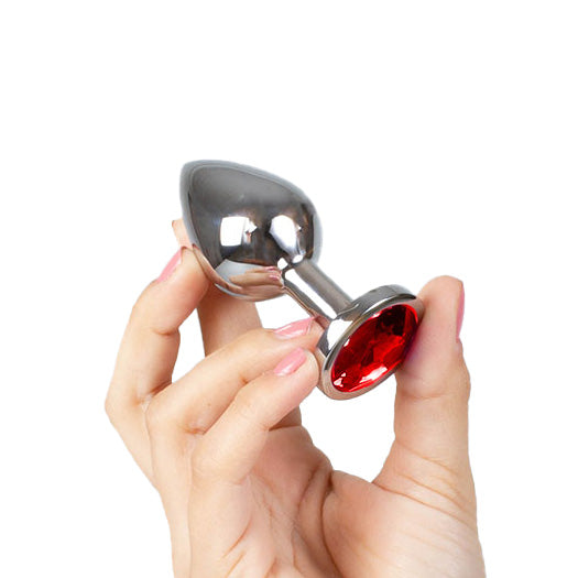 Plug metalico M con brillante rojo - Secret Play - Joyas Anales