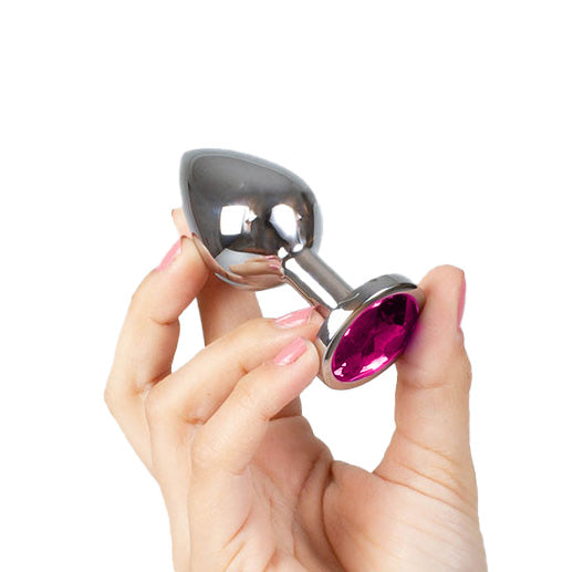 Plug metalico M con brillante Fucsia - Secret Play - Joyas Anales