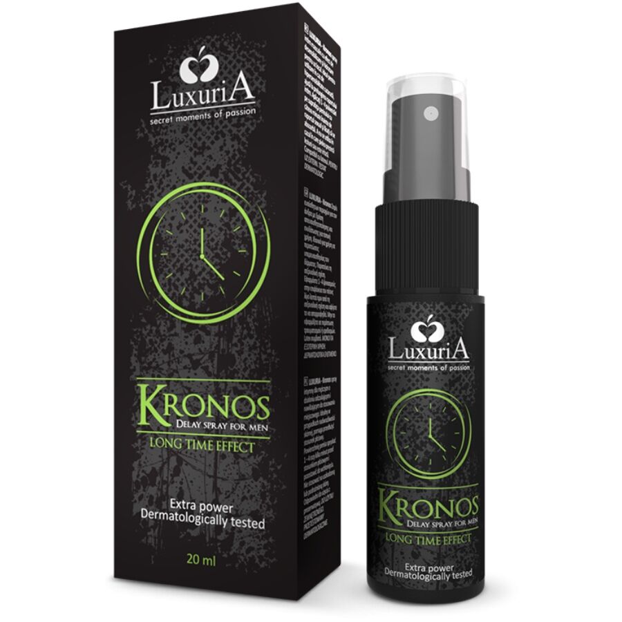 Kronos Delay Spray 20 ml, envase y caja Luxuria
