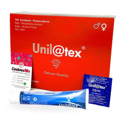 144 de Fresa + Lubricante - Unilatex - ¡Packs ahorro!