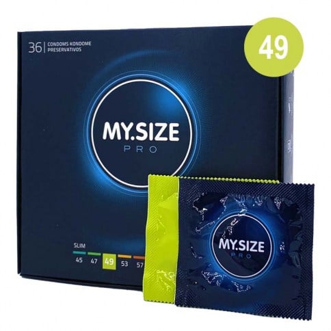  . MySize Marca de preservativos My.Size, 7 diferentes tamaños para más seguridad . Condón de forma recta con talla estrecha 49 Talla 49 caja 36 uds . 