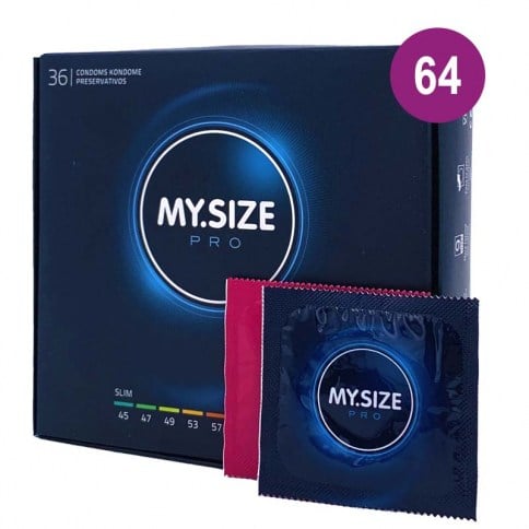 MySize Condón tamaño XL. De talla grande, más anchos para aquellos que buscan mayor amplitud. Talla 64 Talla 64 caja 36 uds